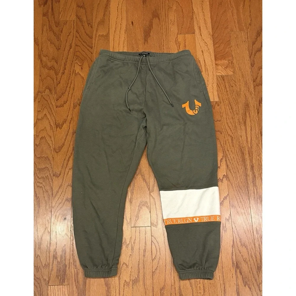 True Religion Relaxed Joggers Men's Large Green Orange‎ 'Beetle' Jogging